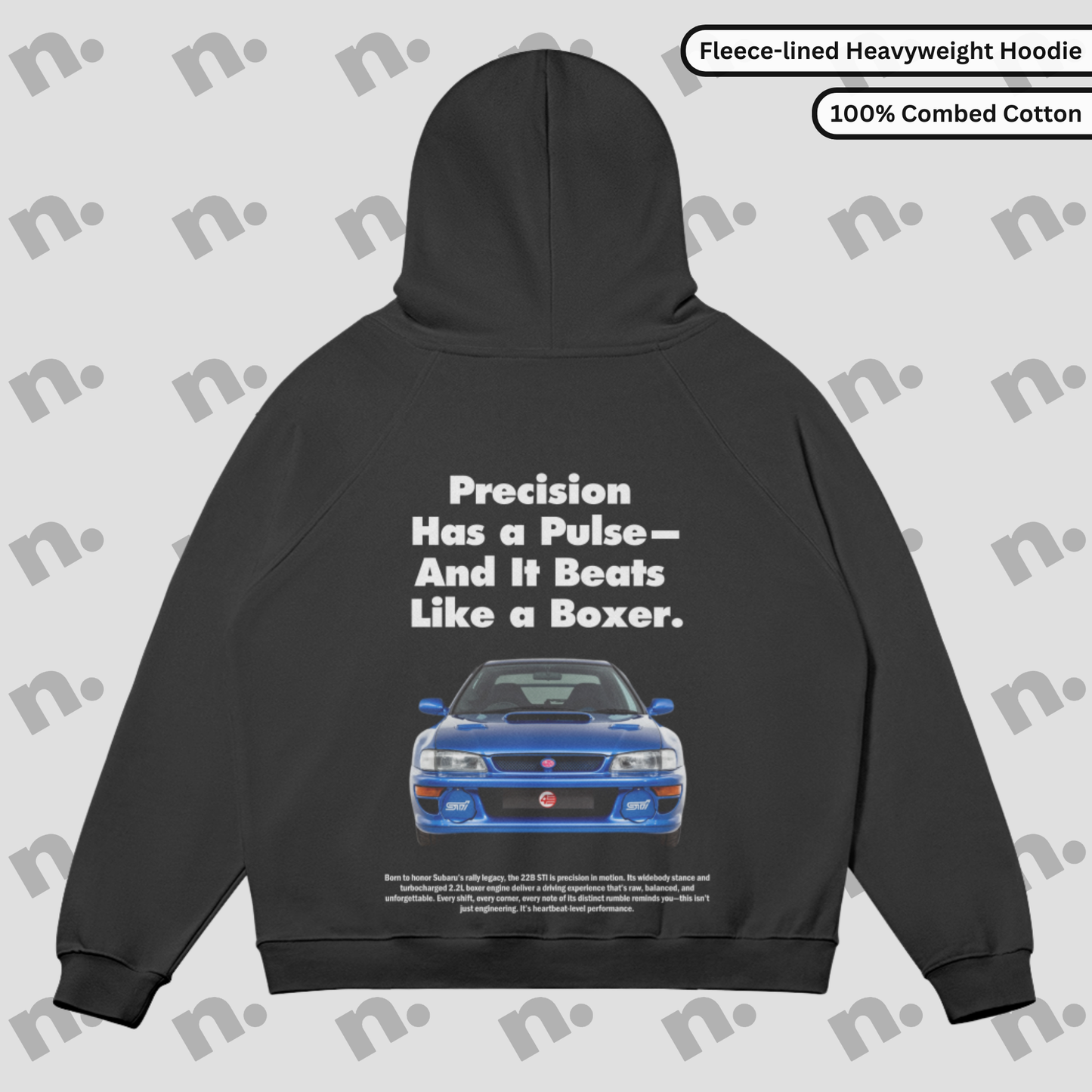 Premium hoodie inspired by the iconic Subaru 22b STI, combining warmth and style with a sleek automotive design for car lovers.