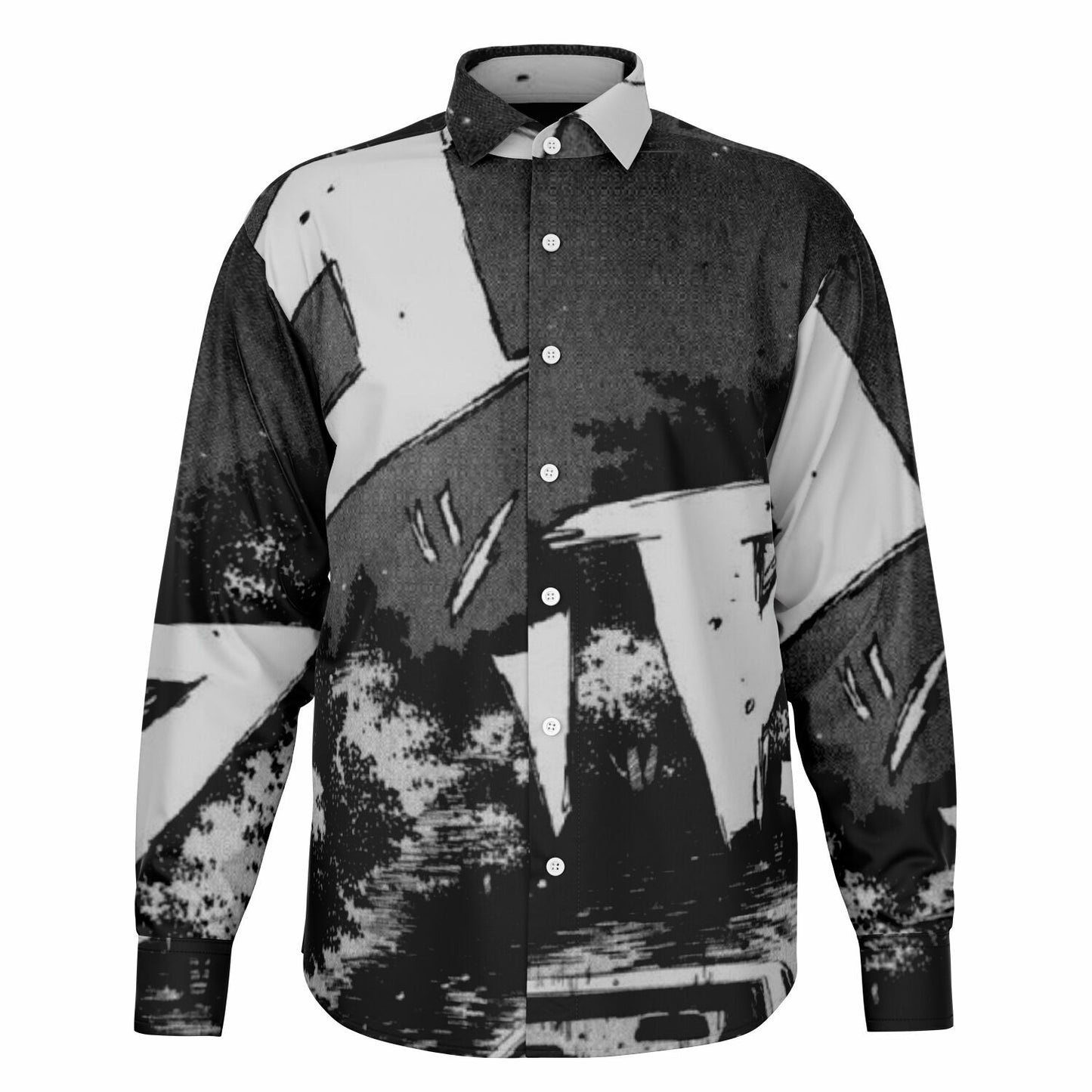 Initial D Illustration Long Sleeve Button Down Shirt - AOP