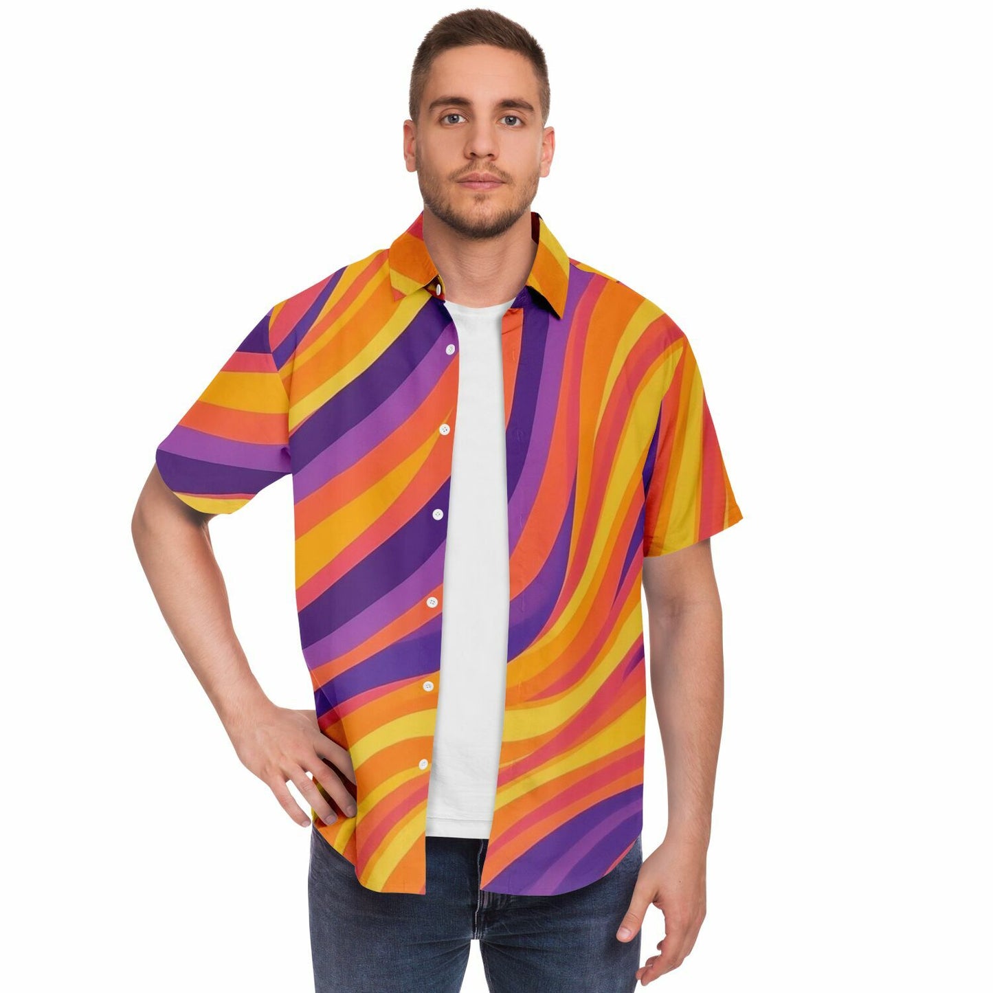 Rick Aim Color Pattern Short Sleeve Button Down Shirt - AOP