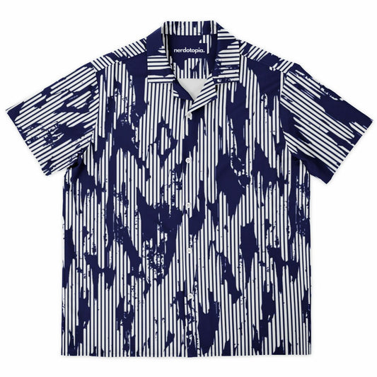 Blue Abstract Spread Collar Short Sleeve Shirt
