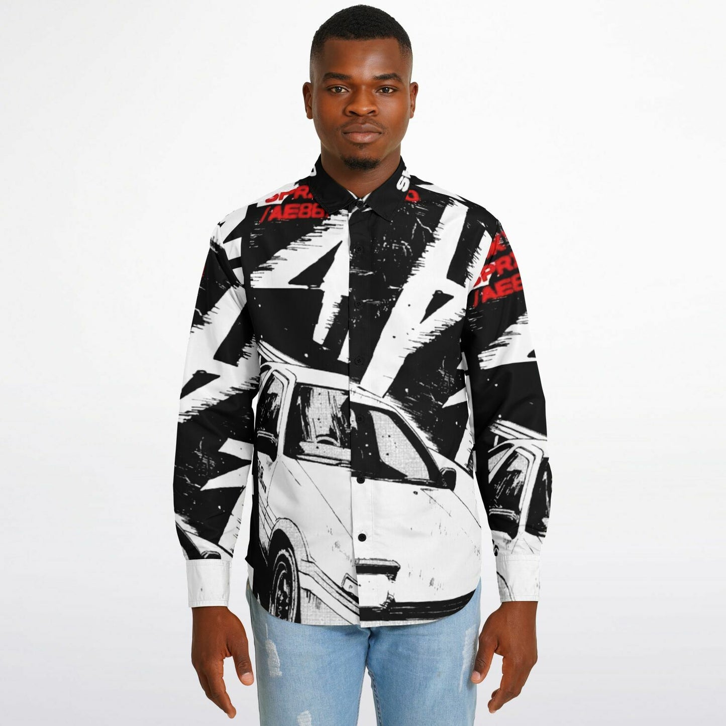 Initial D Trueno Art Long Sleeve Button Down Shirt - AOP
