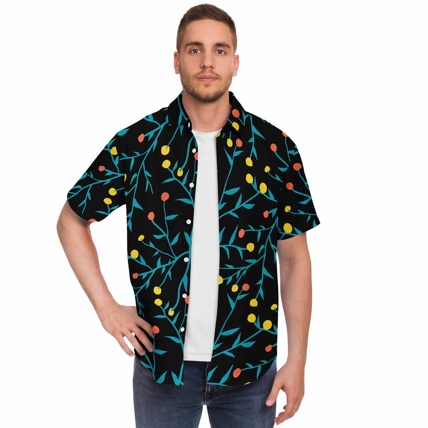 Tropical Pattern Short Sleeve Button Down Shirt - AOP