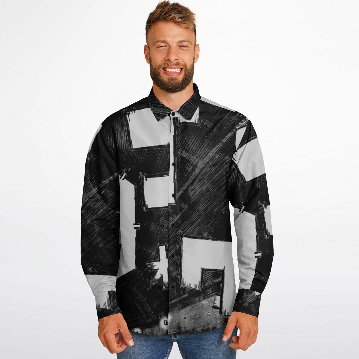 Bimmer Supra Illustration Long Sleeve Button Down Shirt - AOP