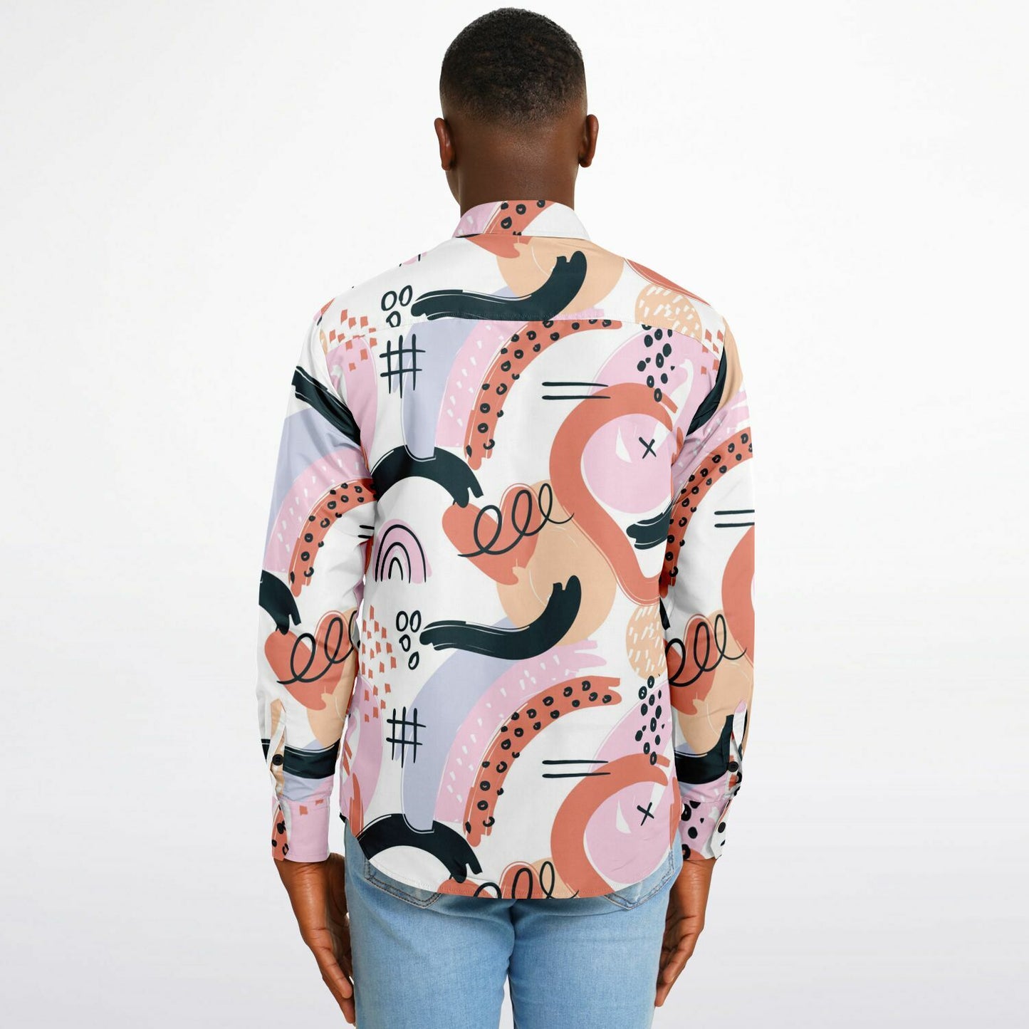 Abstract Art Hand Drawn Long Sleeve Button Down Shirt - AOP