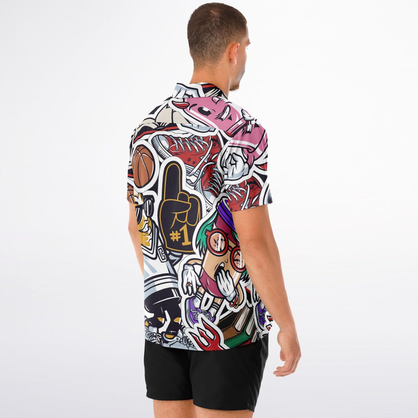 Streetwear Illustration Art Spread Collar Short Sleeve Shirt