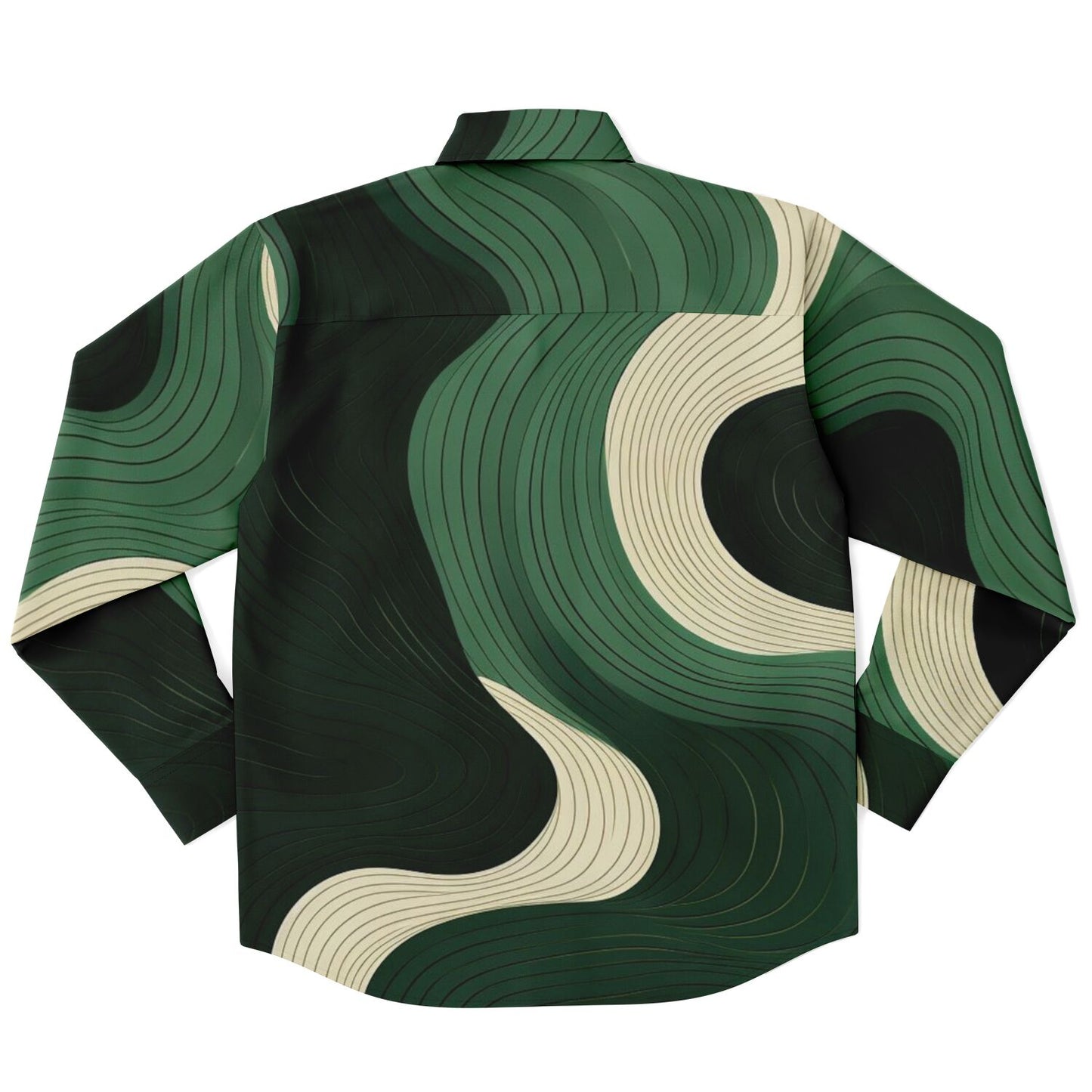 Royal Green Waves Pattern Long Sleeve Button Down Shirt - AOP