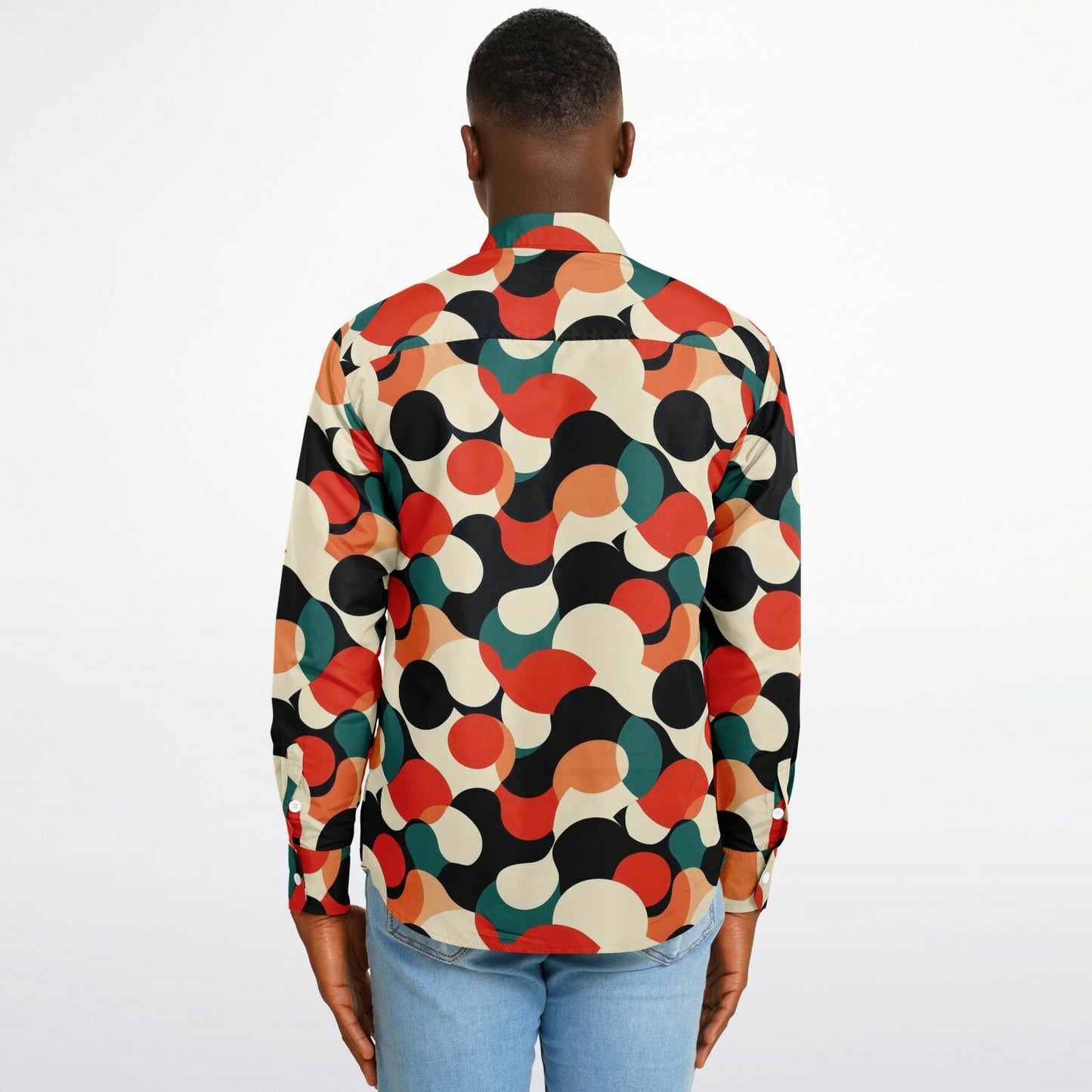 Abstract Colored Pattern Long Sleeve Button Down Shirt - AOP