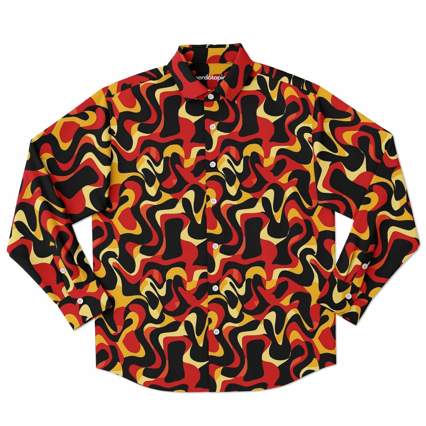 Orange Yellow Abstract Pattern Long Sleeve Button Down Shirt - AOP