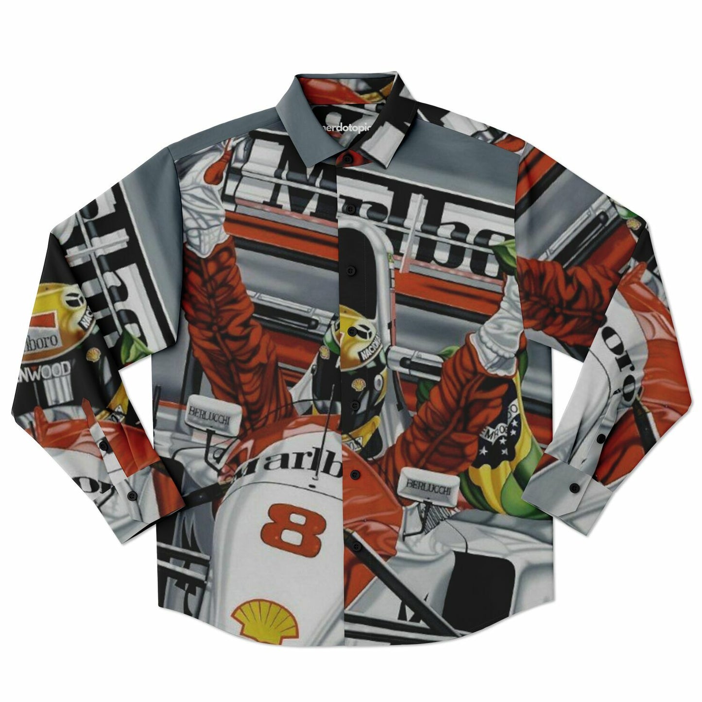 F1 Win Poster Long Sleeve Button Down Shirt - AOP