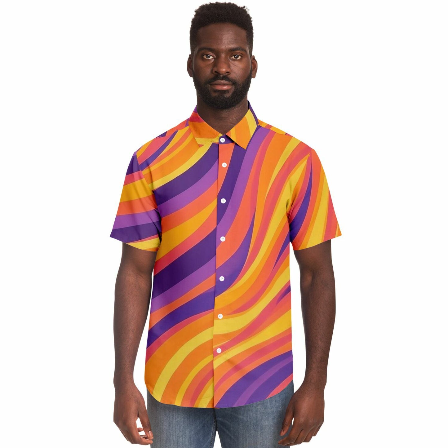 Rick Aim Color Pattern Short Sleeve Button Down Shirt - AOP