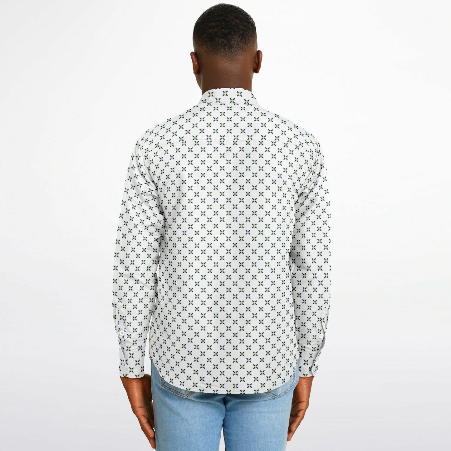 Geometric Pattern Long Sleeve Button Down Shirt - AOP