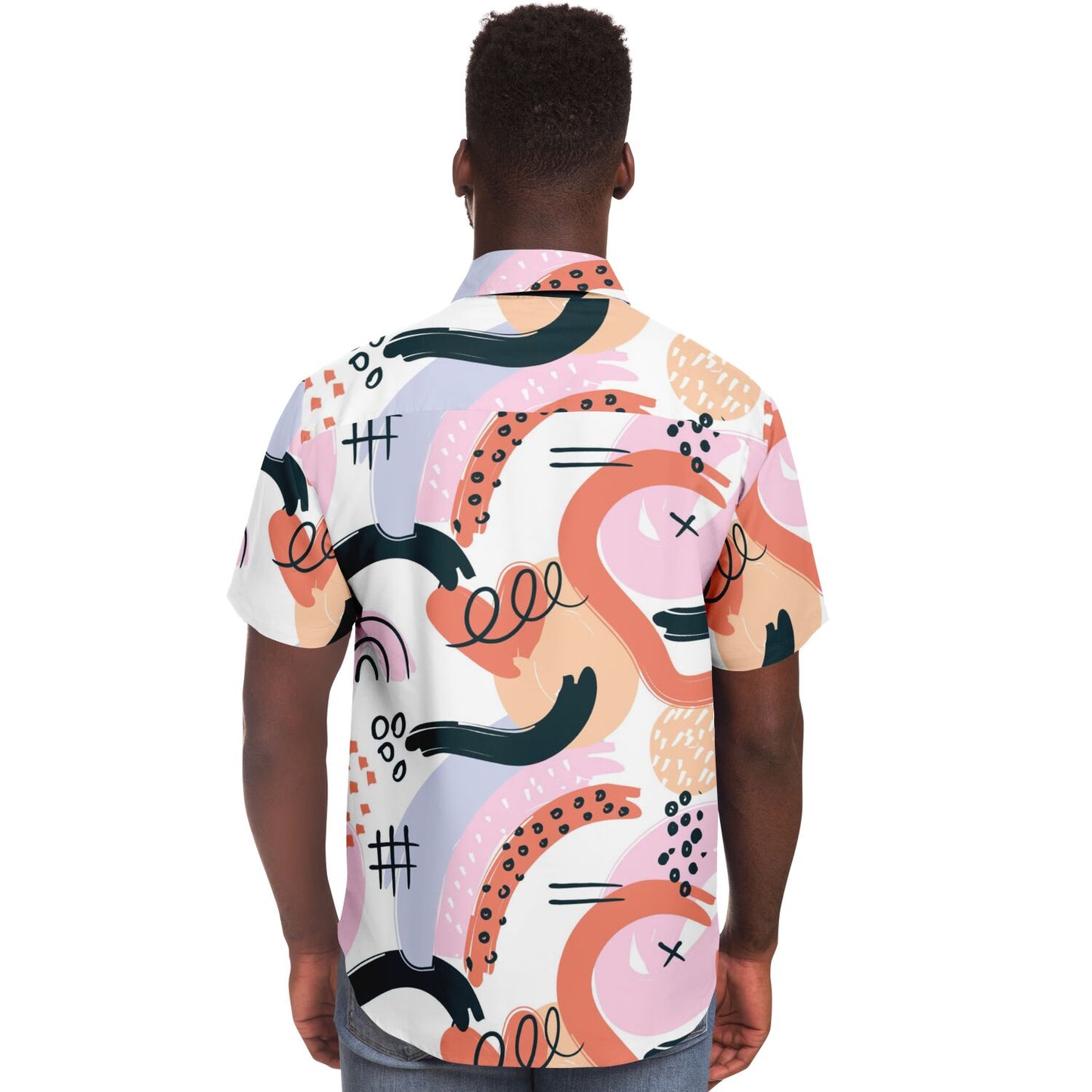 Abstract Art Hand Drawn Short Sleeve Button Down Shirt - AOP