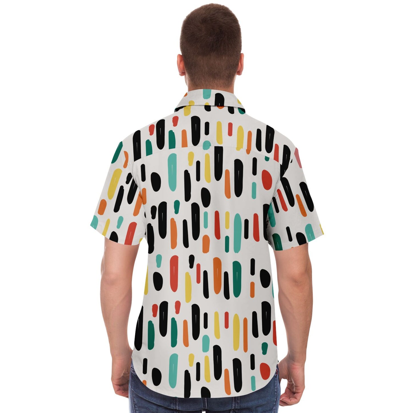 Colored Brush Strokes Abstract Short Sleeve Button Down Shirt - AOP