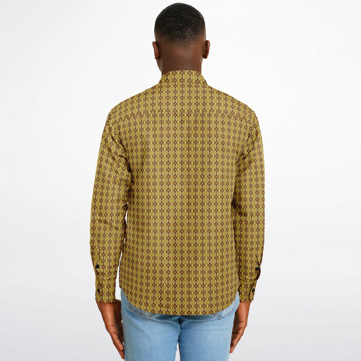 Unique Golden Pattern Long Sleeve Button Down Shirt - AOP