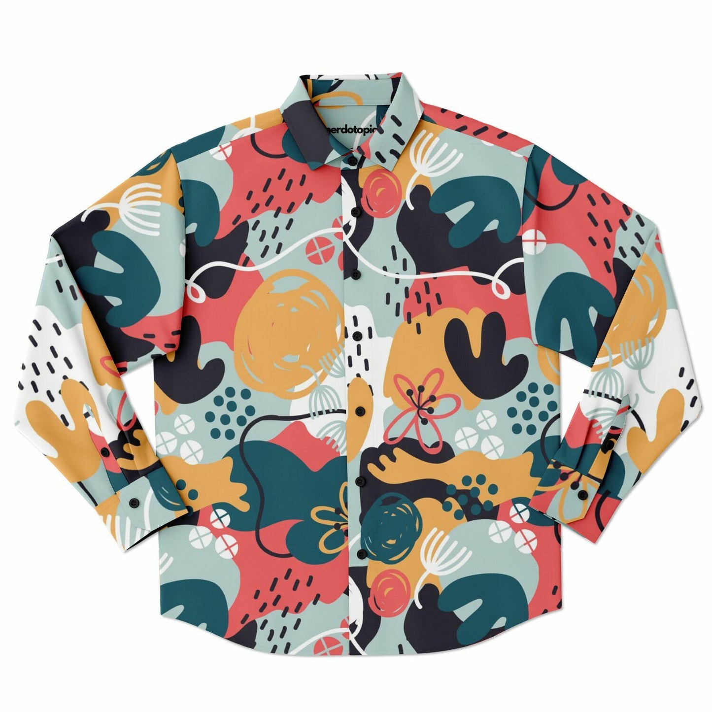 Abstract Pattern Long Sleeve Button Down Shirt - AOP