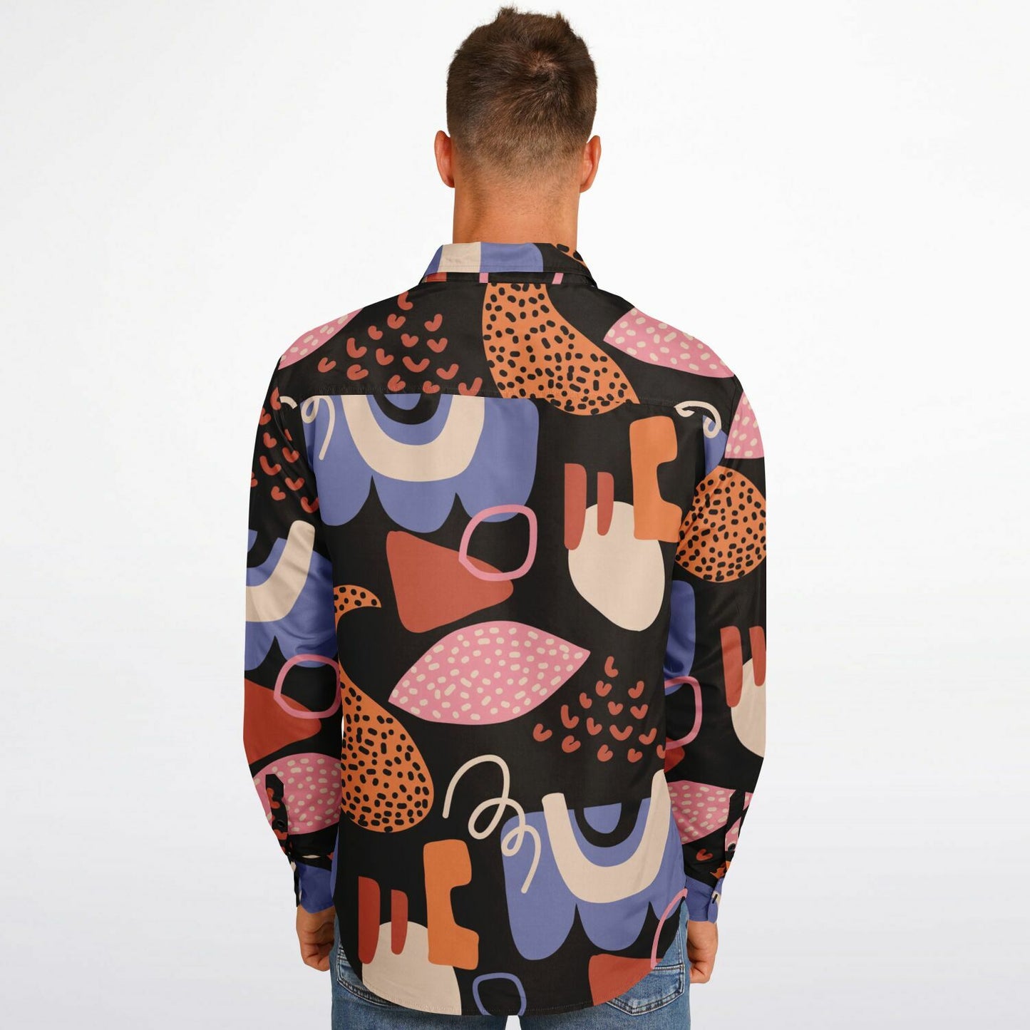 Abstract Flat Artwork Long Sleeve Button Down Shirt - AOP