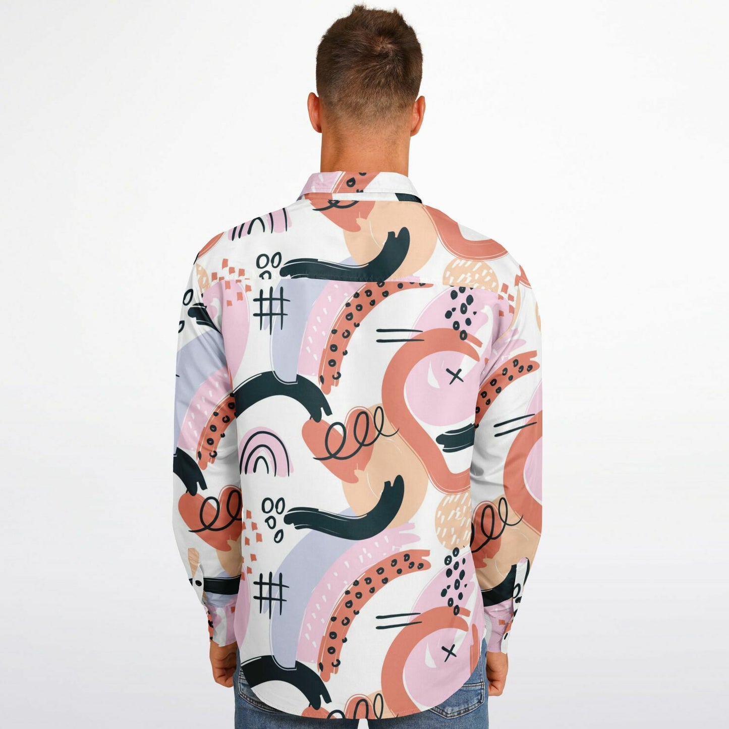 Abstract Art Hand Drawn Long Sleeve Button Down Shirt - AOP