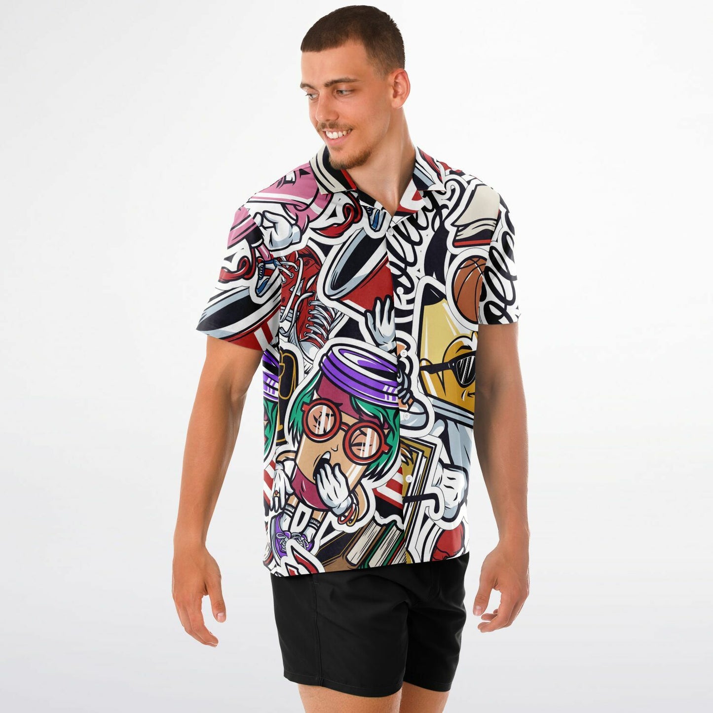 Streetwear Illustration Art Spread Collar Short Sleeve Shirt