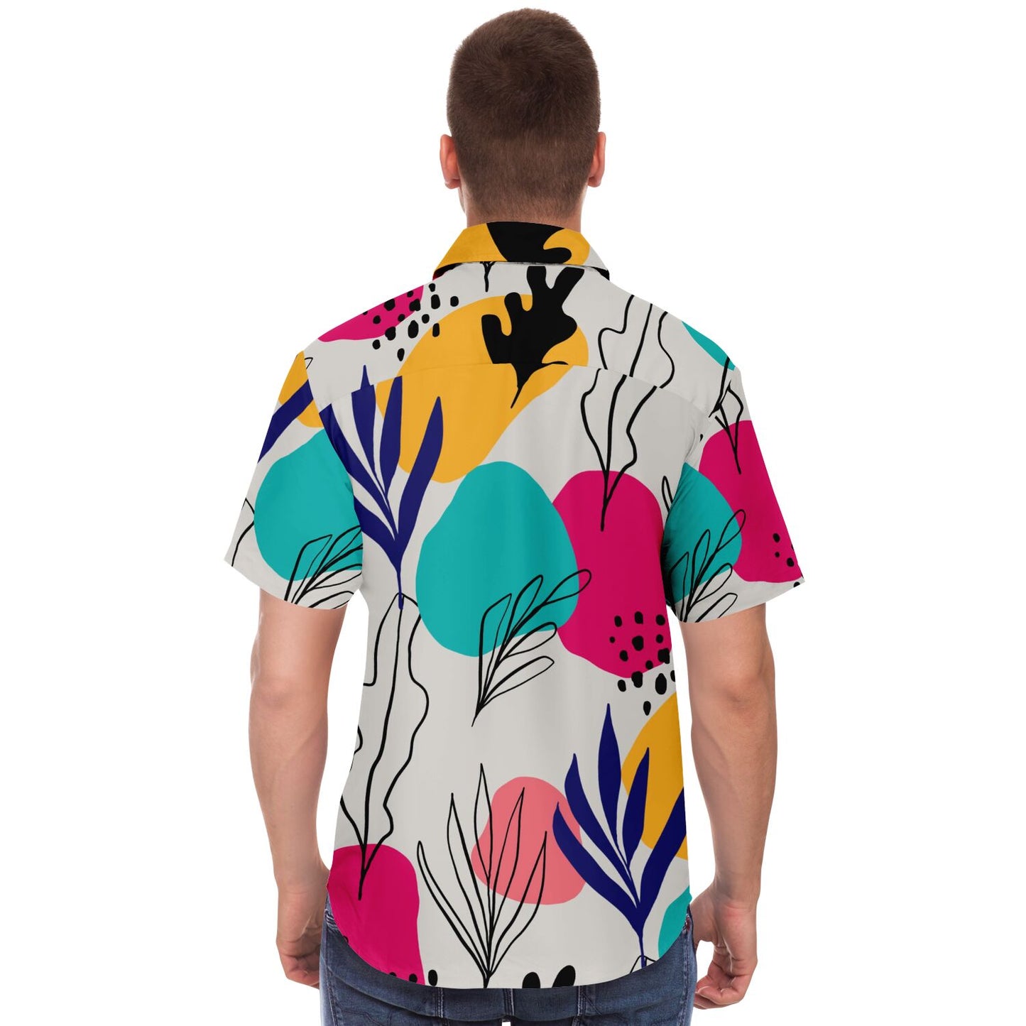 Abstract Floral Colored Pattern Short Sleeve Button Down Shirt - AOP