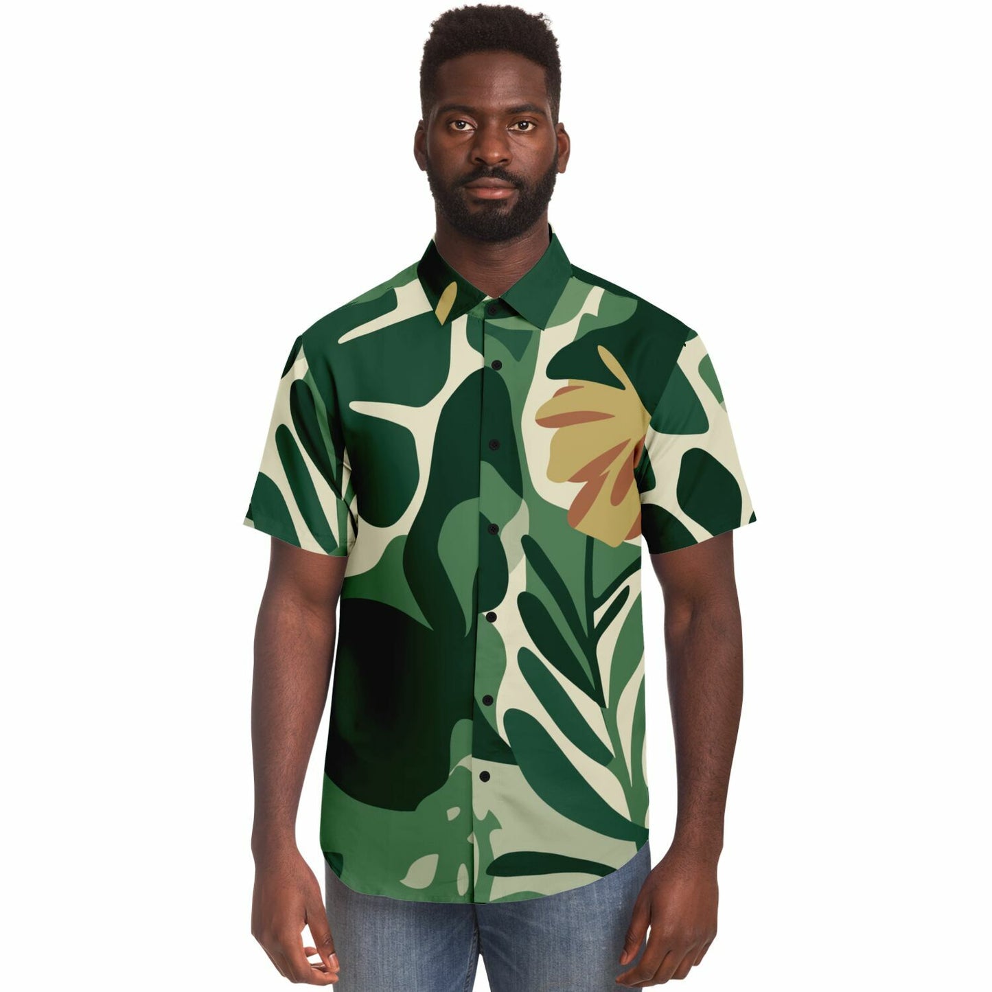 Floral Pattern Short Sleeve Button Down Shirt - AOP