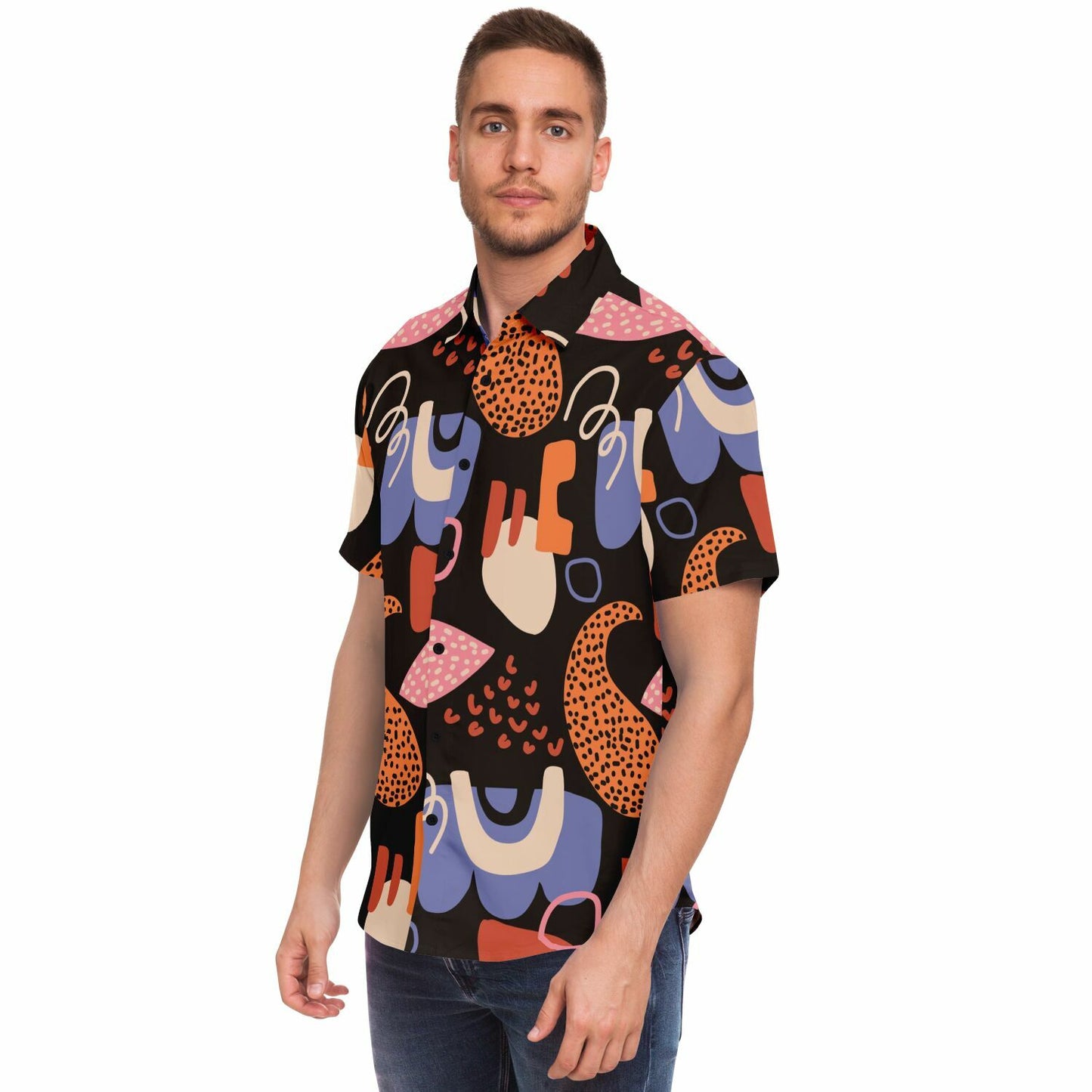 Abstract Flat Artwork Short Sleeve Button Down Shirt - AOP