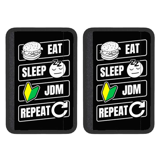 Jdm poster inspired seat belt cover pads flat lay mockup front.