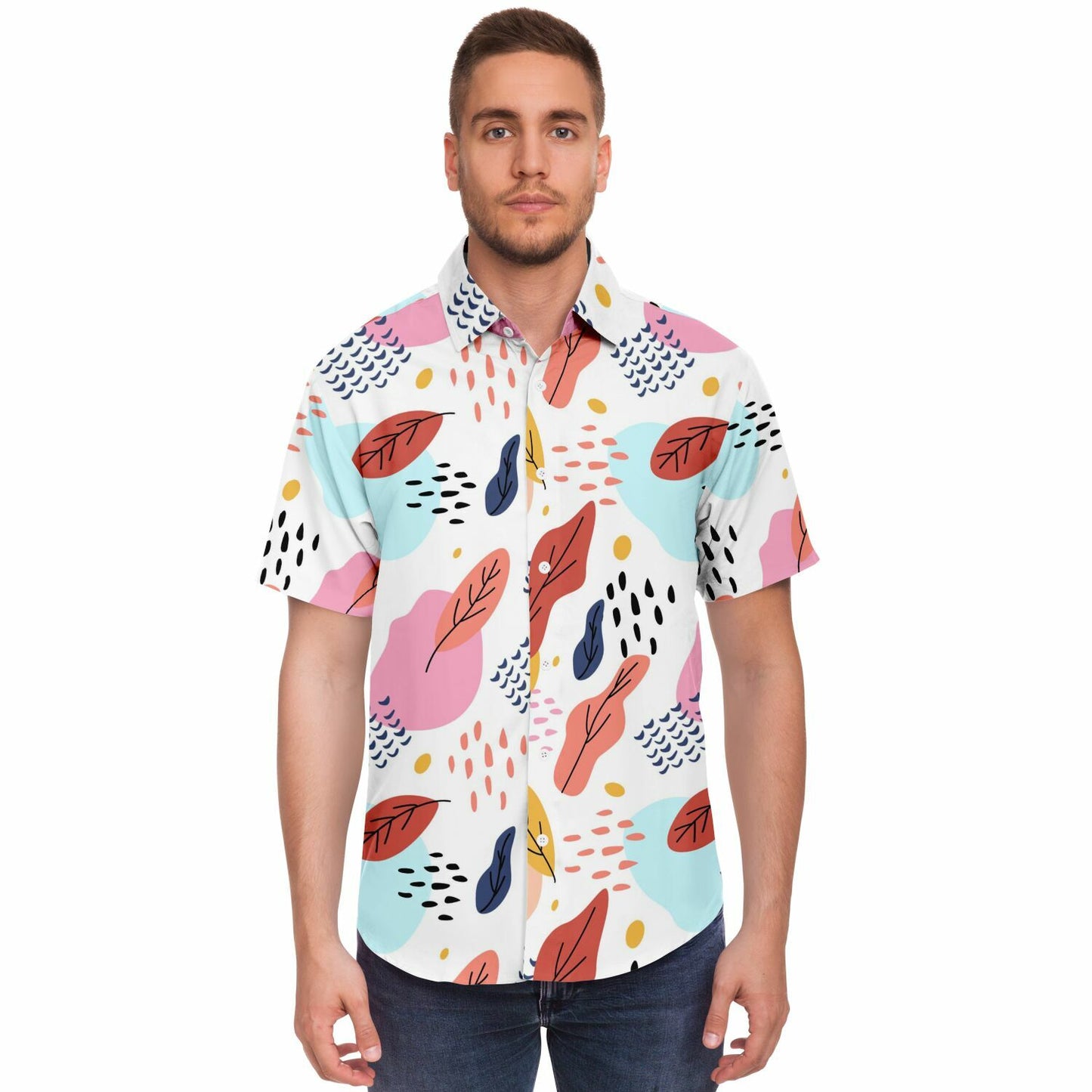 Leaves Painting Short Sleeve Button Down Shirt - AOP