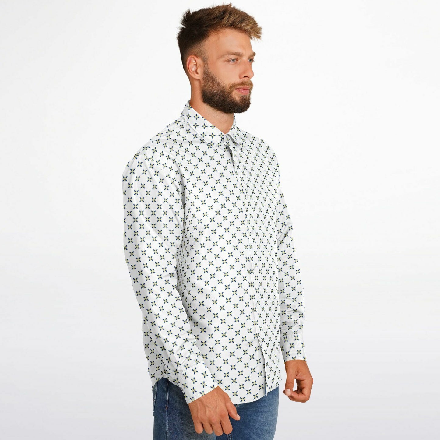 Geometric Pattern Long Sleeve Button Down Shirt - AOP