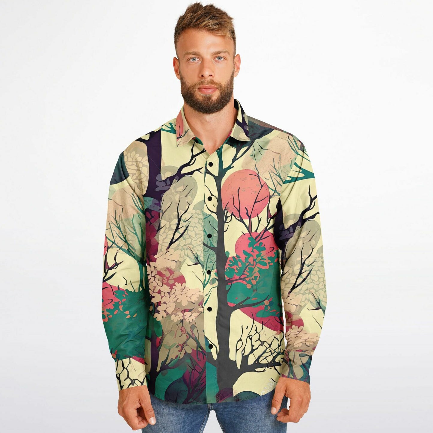 Forest Trees in Autumn Long Sleeve Button Down Shirt - AOP