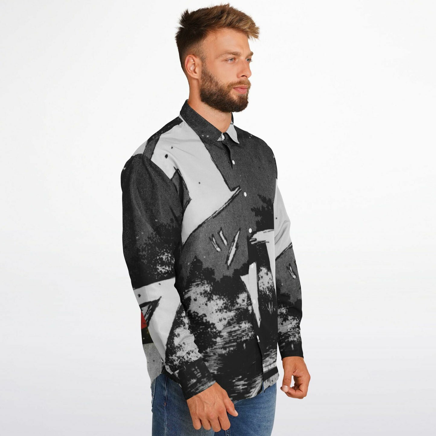 Initial D Illustration Long Sleeve Button Down Shirt - AOP