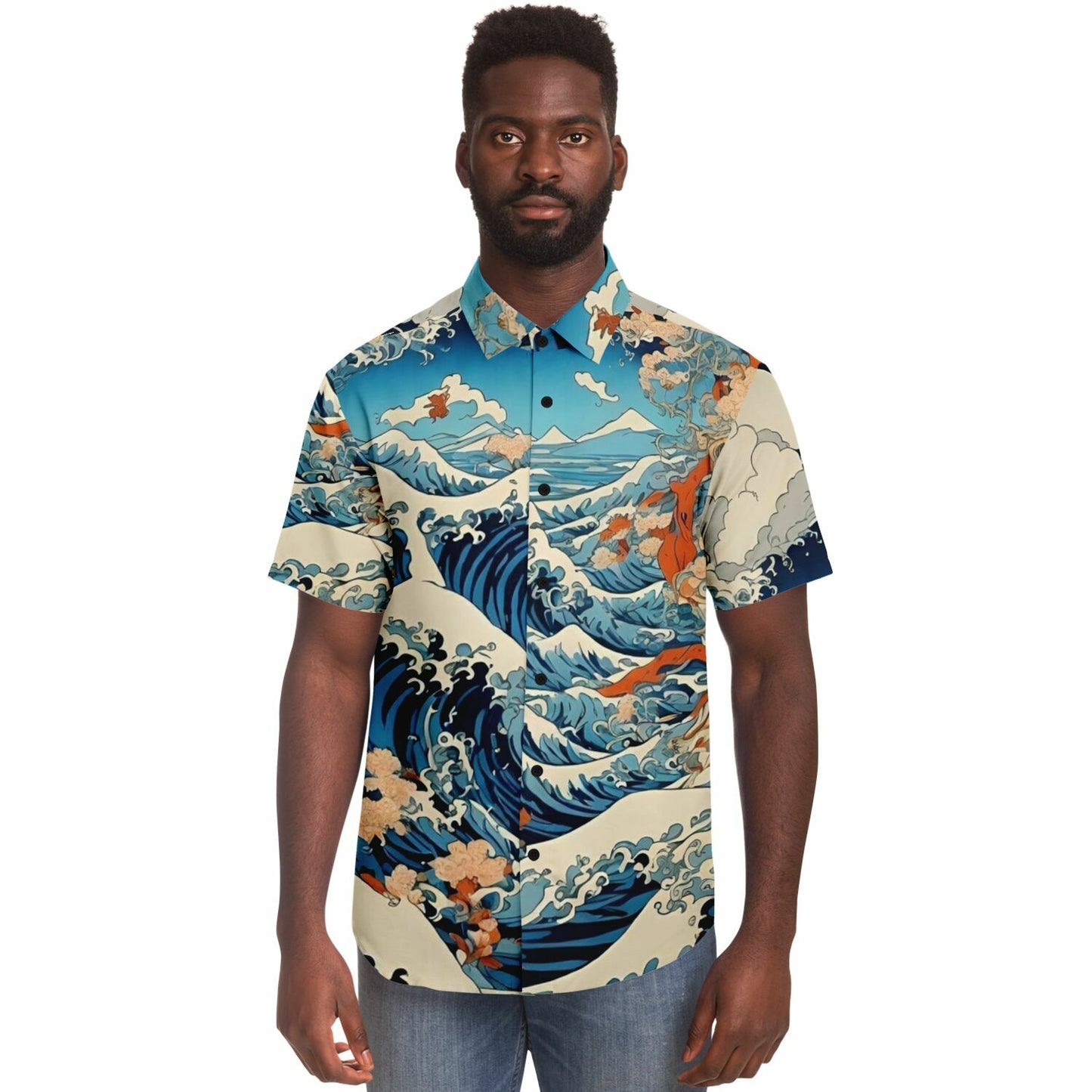 The Great Japanese Waves Short Sleeve Button Down Shirt - AOP