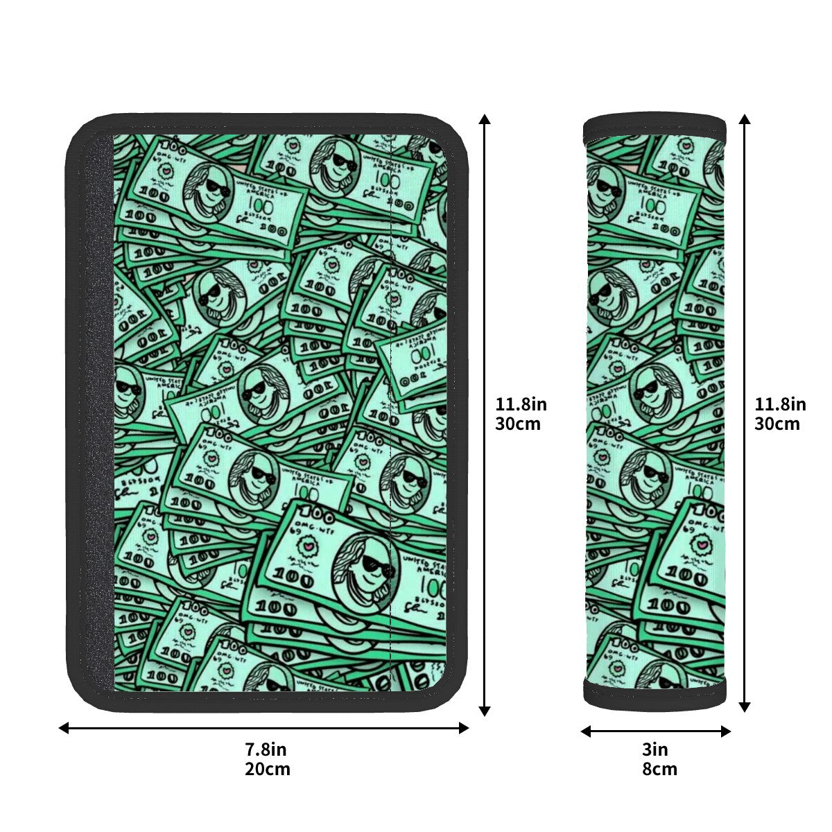 Dollar Bills Collage Seat Belt Cover Pad 2 Pcs