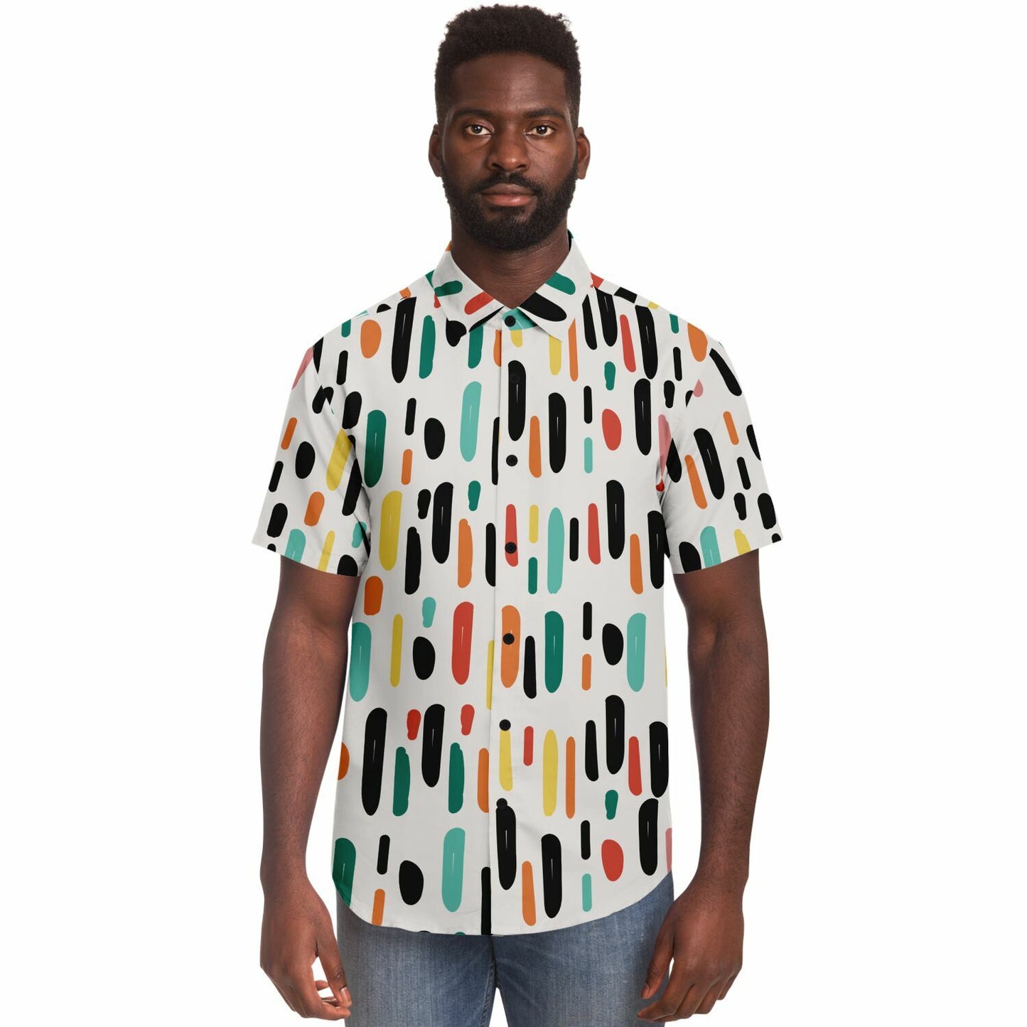 Colored Brush Strokes Abstract Short Sleeve Button Down Shirt - AOP