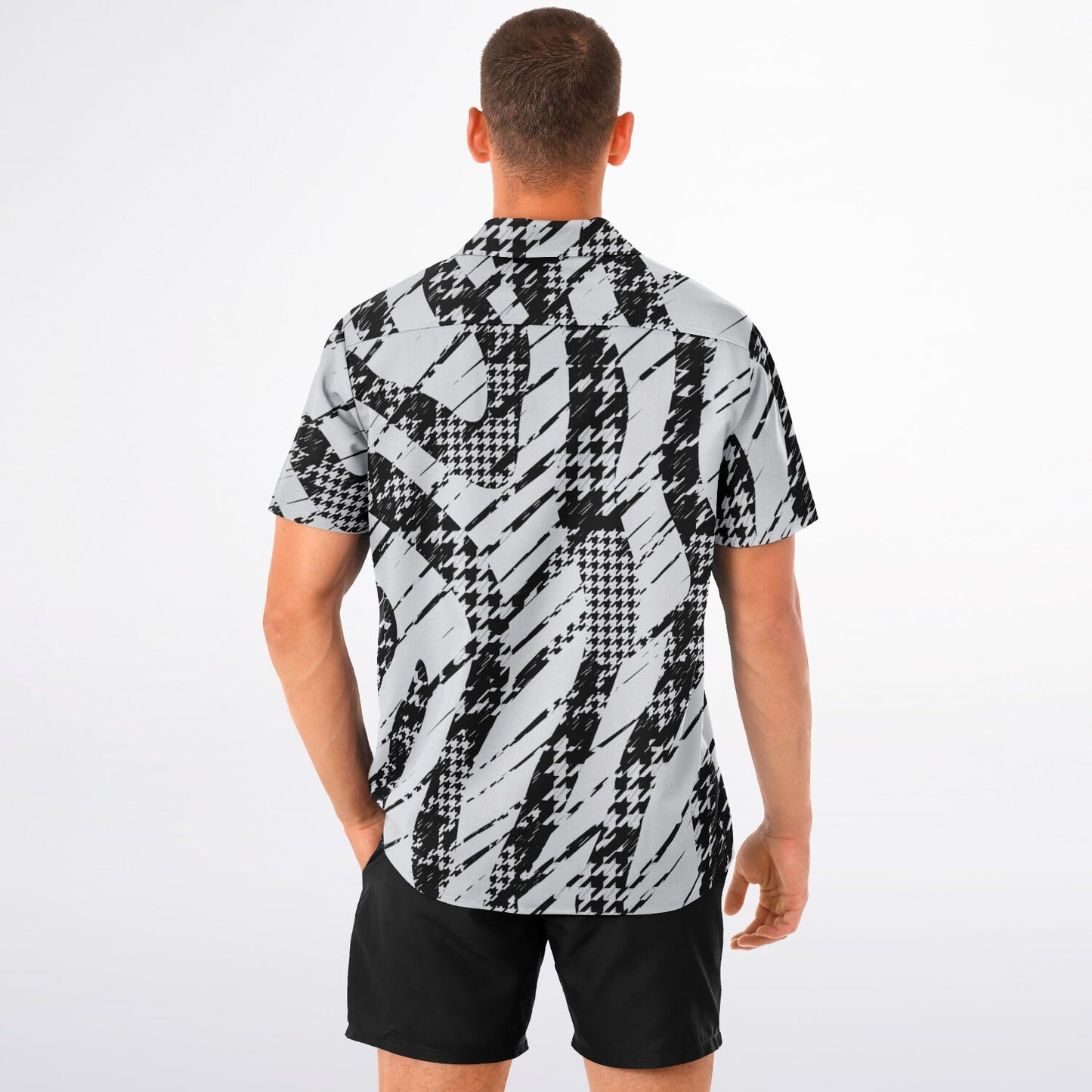 B&W Abstract Spread Collar Short Sleeve Shirt