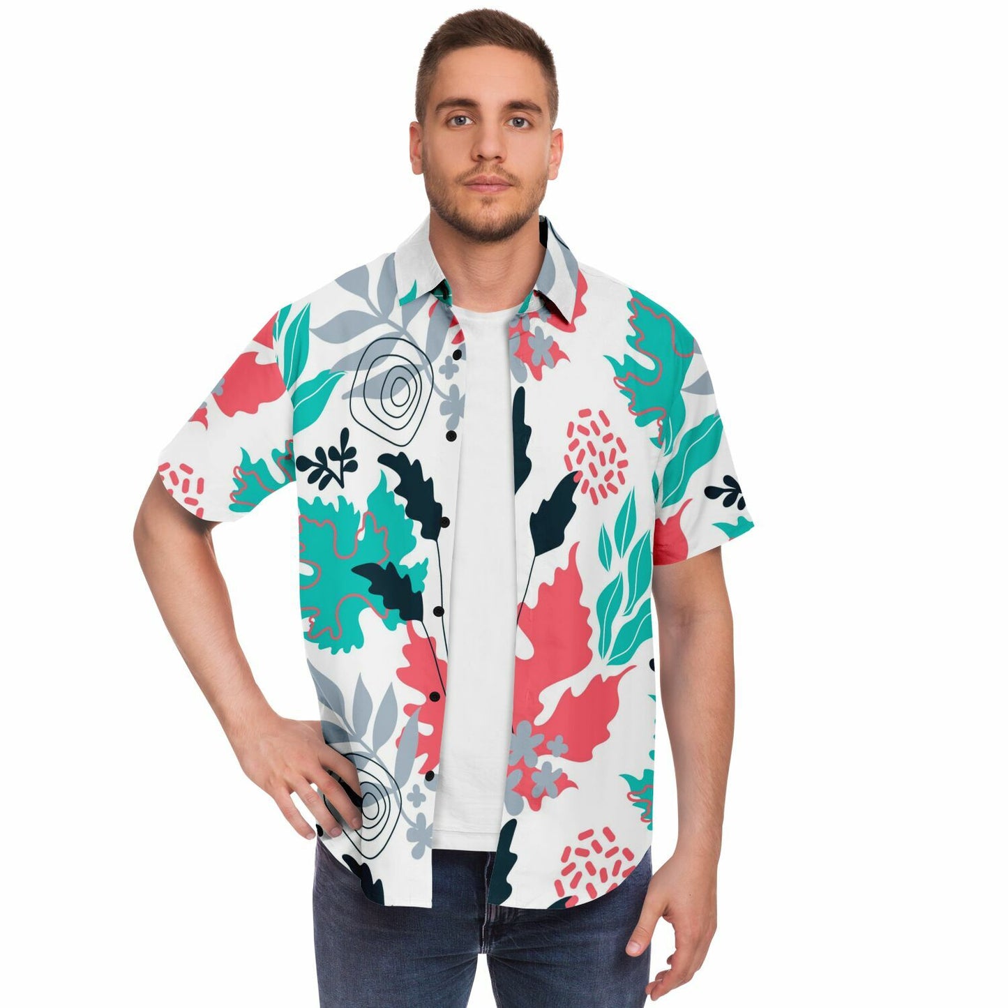 Floral Artwork Short Sleeve Button Down Shirt - AOP