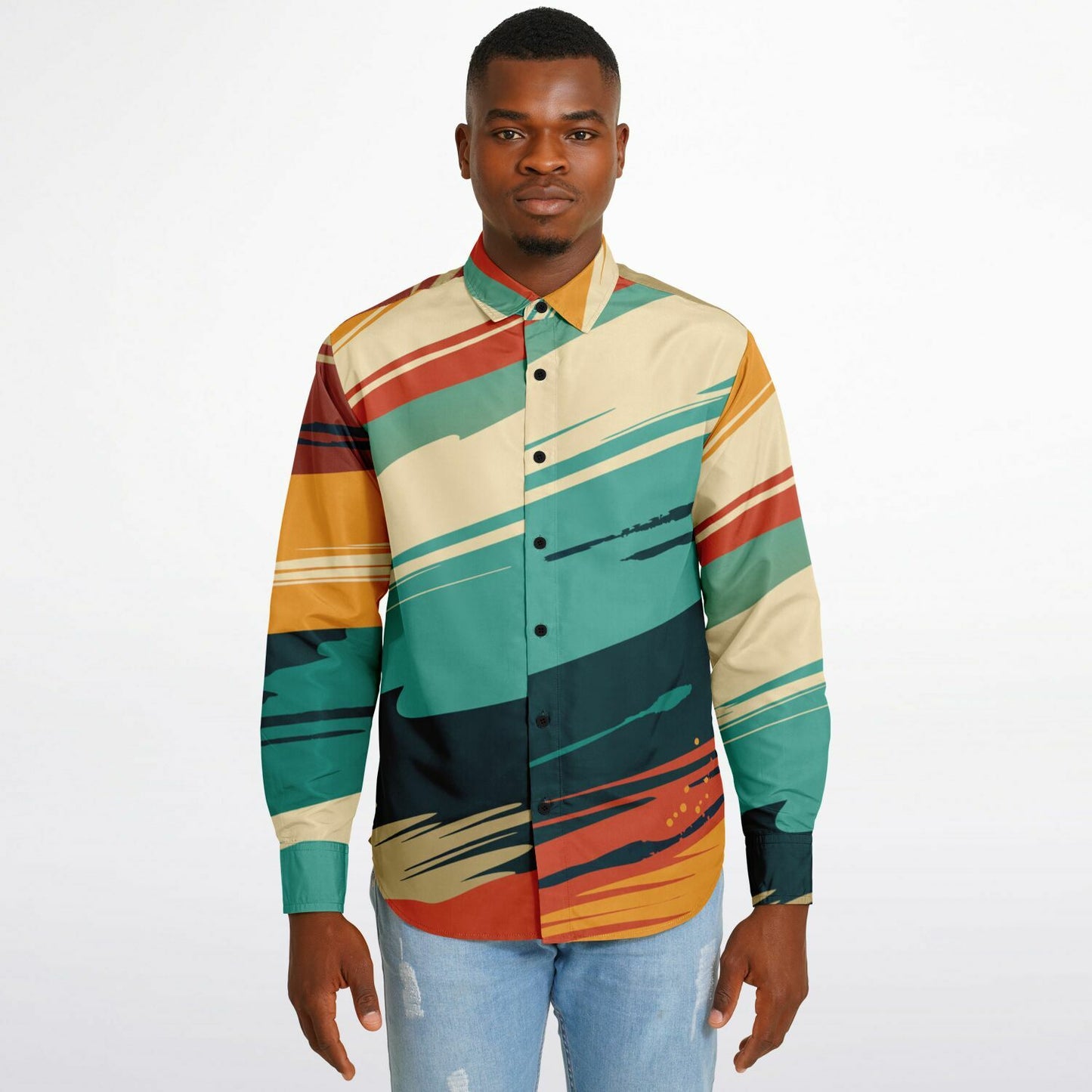 Abstract Paint stroke Long Sleeve Button Down Shirt - AOP