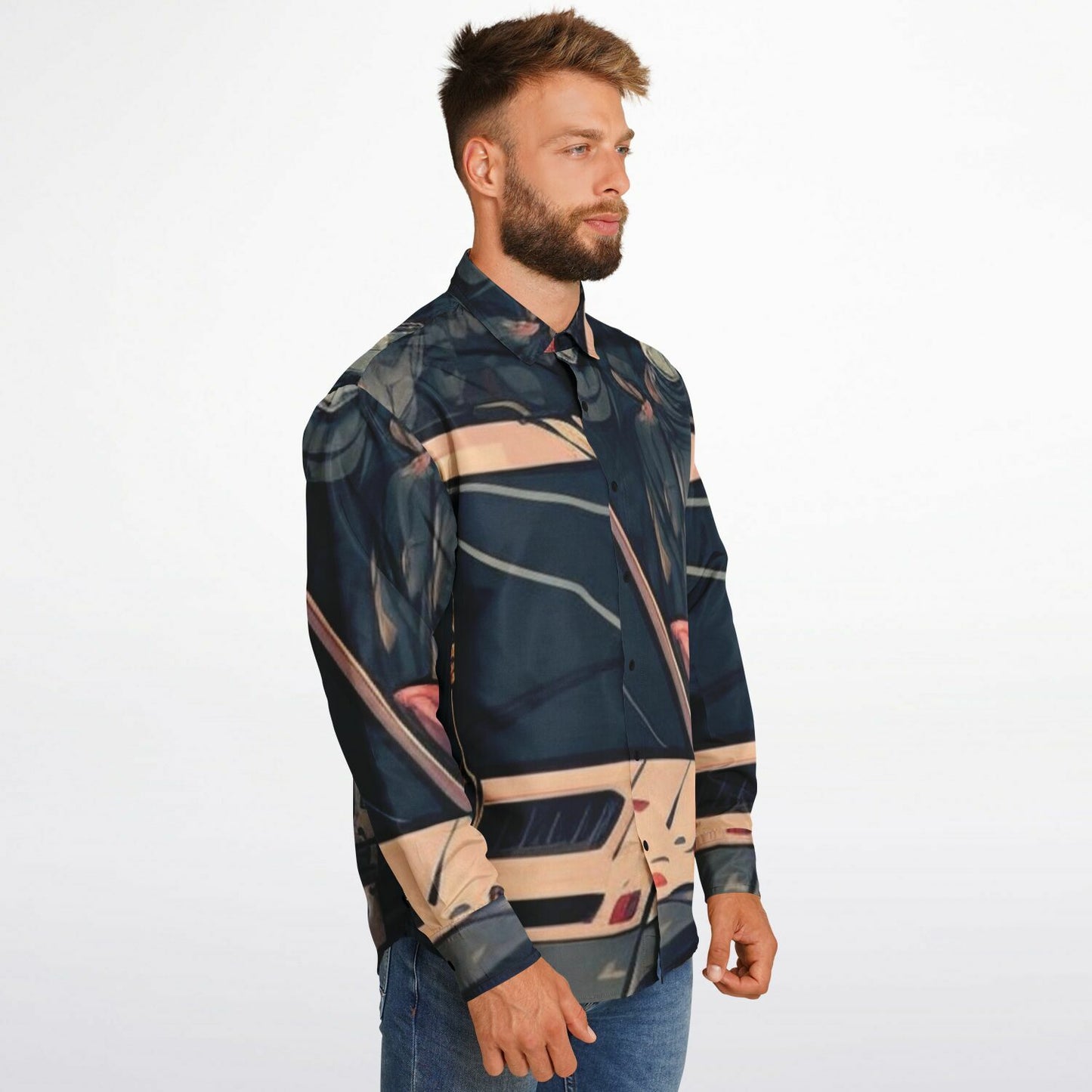Japanese Illustration JDM Art Long Sleeve Button Down Shirt - AOP