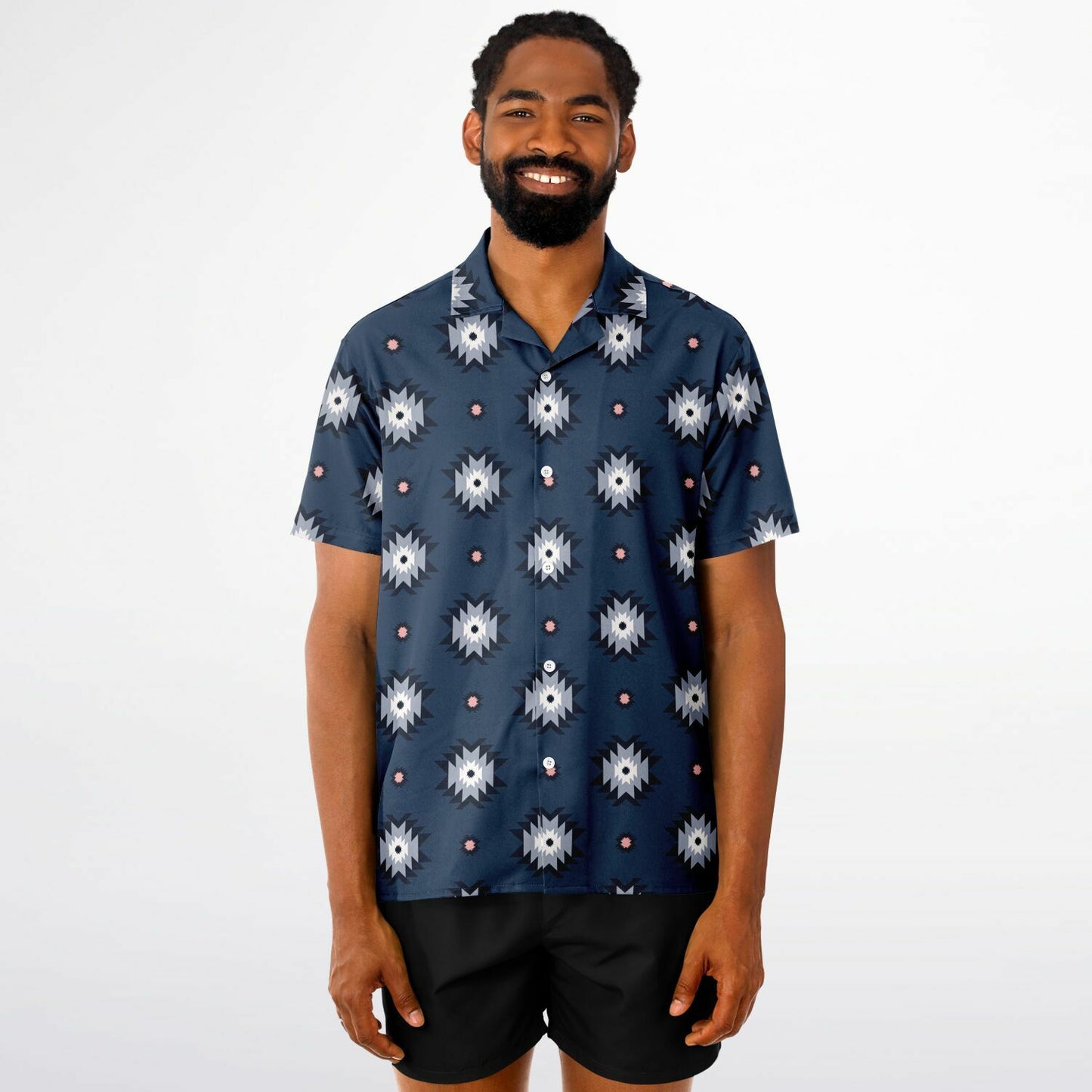 Aztec Pattern Spread Collar Short Sleeve Shirt