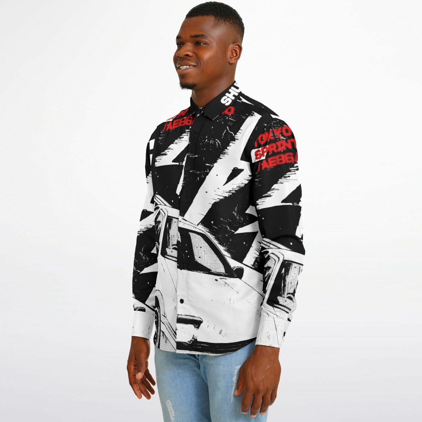 Initial D Trueno Art Long Sleeve Button Down Shirt - AOP