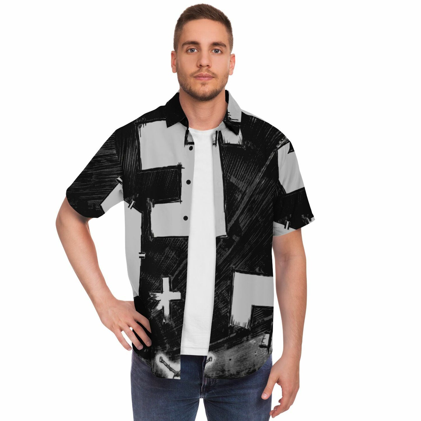 Bimmer Supra Illustration Short Sleeve Button Down Shirt - AOP