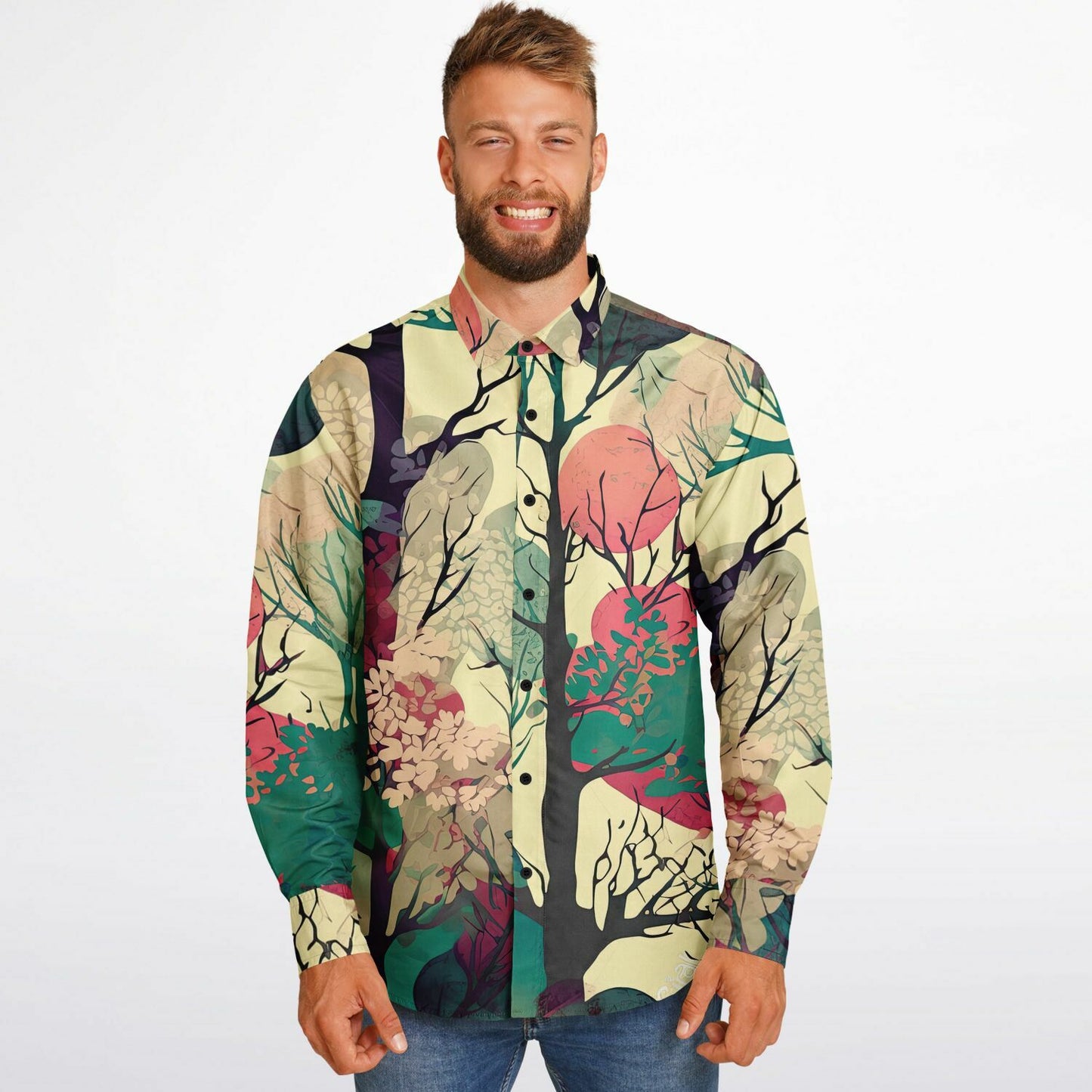 Forest Trees in Autumn Long Sleeve Button Down Shirt - AOP