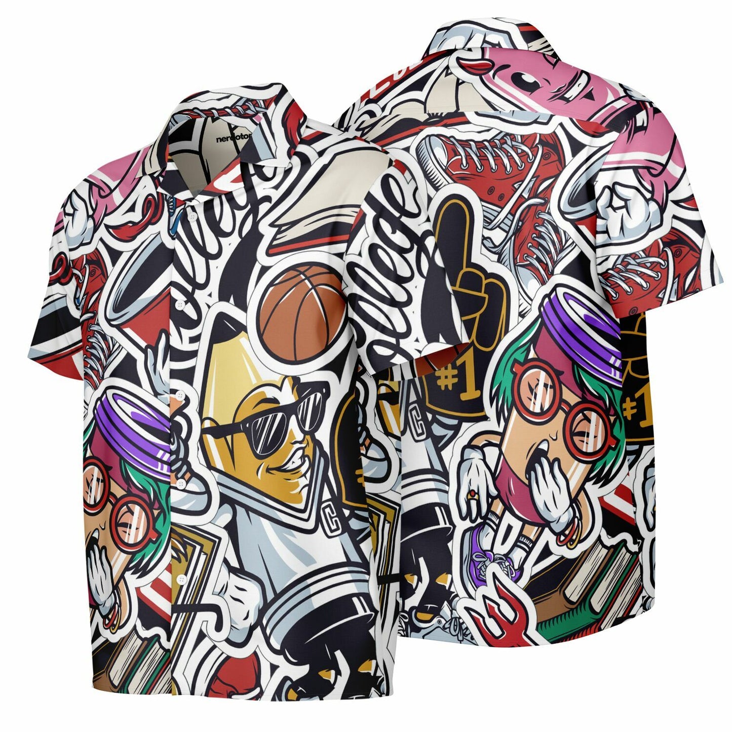 Streetwear Illustration Art Spread Collar Short Sleeve Shirt