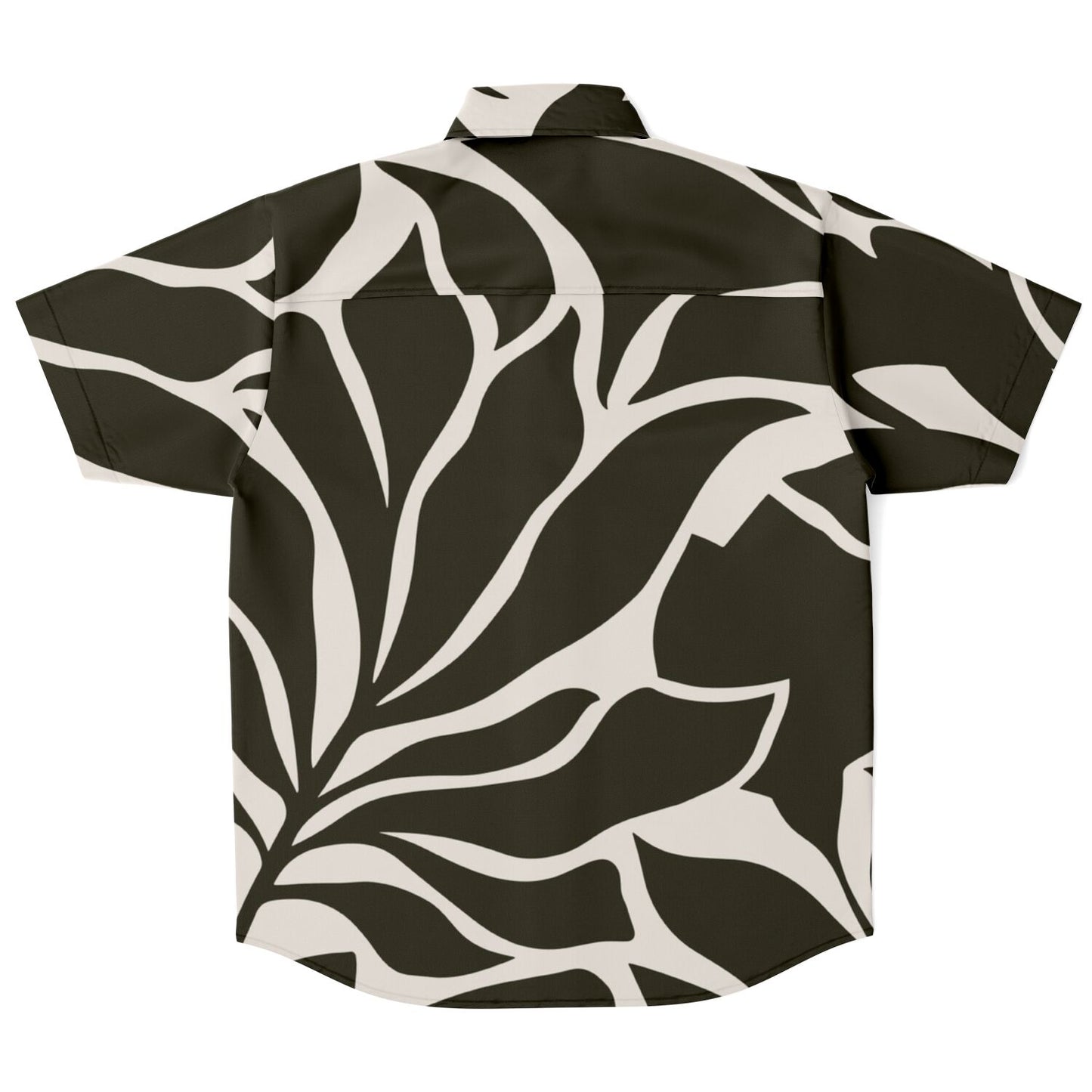 Black and White Leaves Pattern Short Sleeve Button Down Shirt - AOP