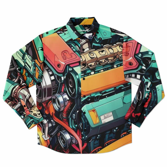 Engine illustration Long Sleeve Button Down Shirt - AOP