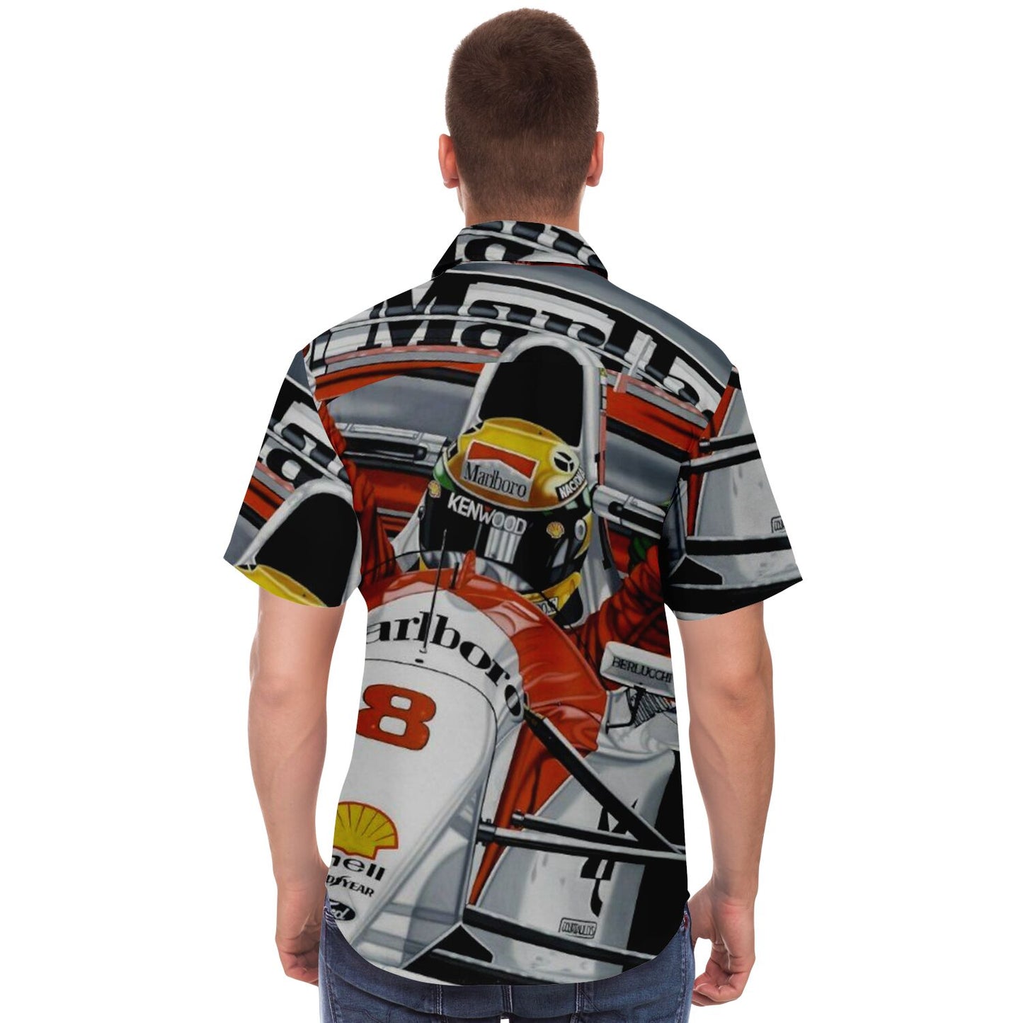 F1 Win Poster Short Sleeve Button Down Shirt - AOP