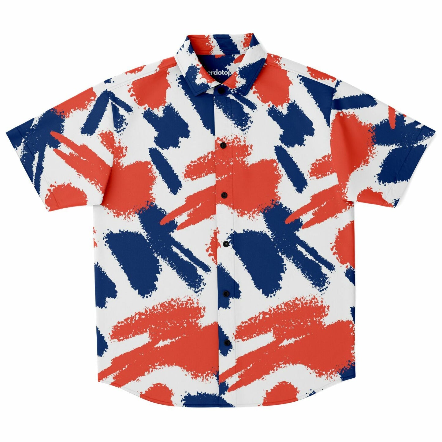 Red Blue Brushstroke Short Sleeve Button Down Shirt - AOP