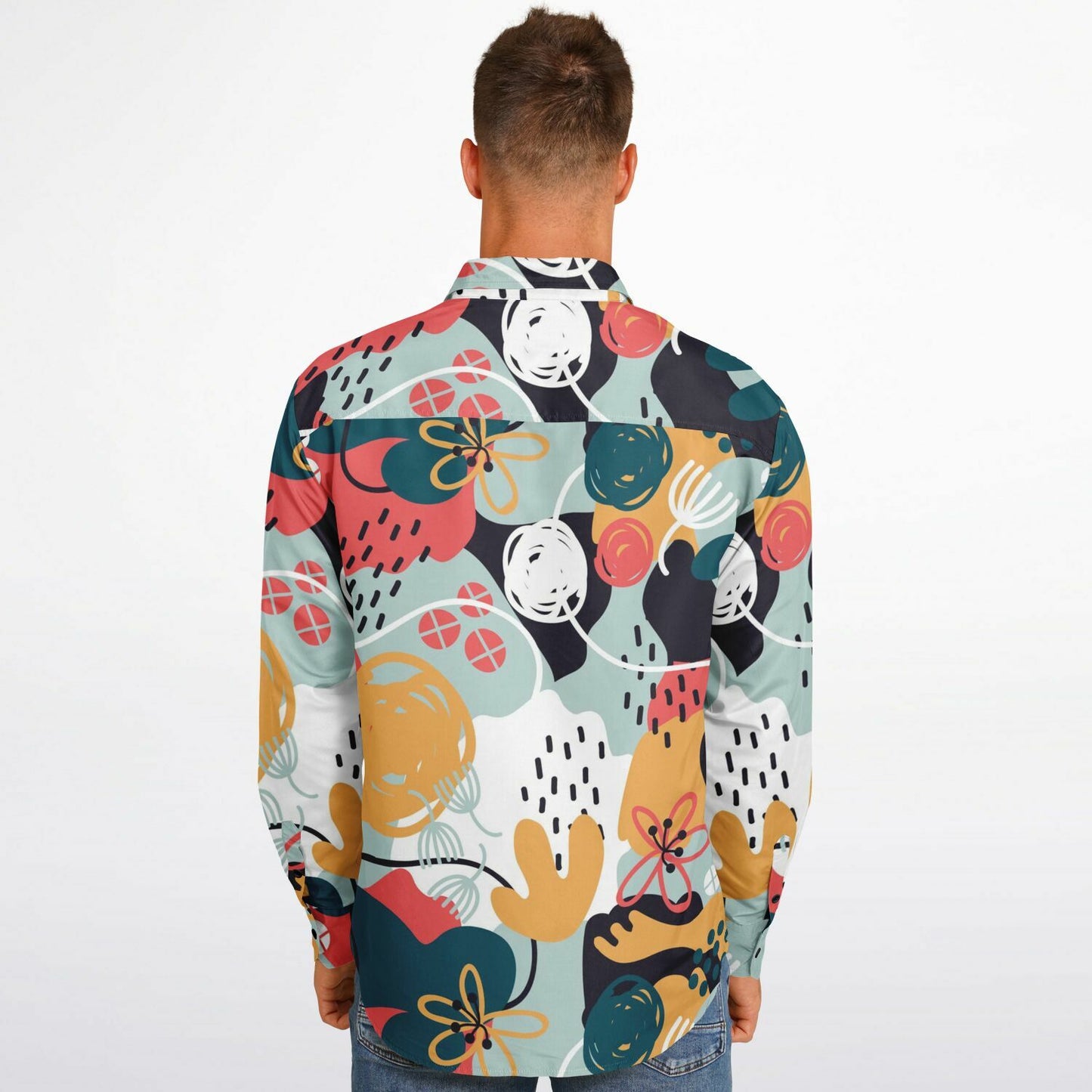 Abstract Pattern Long Sleeve Button Down Shirt - AOP