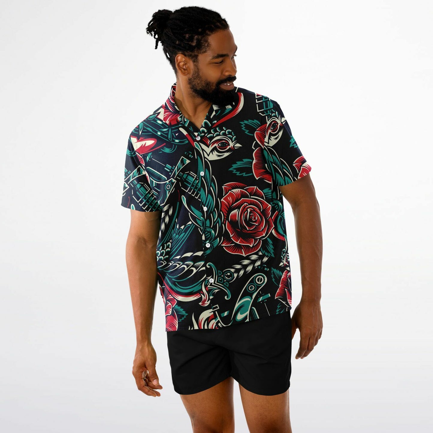Floral Pattern Spread Collar Short Sleeve Shirt