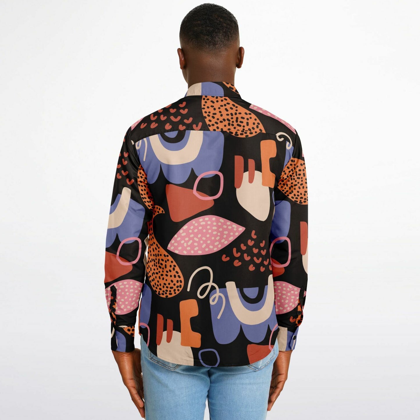 Abstract Flat Artwork Long Sleeve Button Down Shirt - AOP