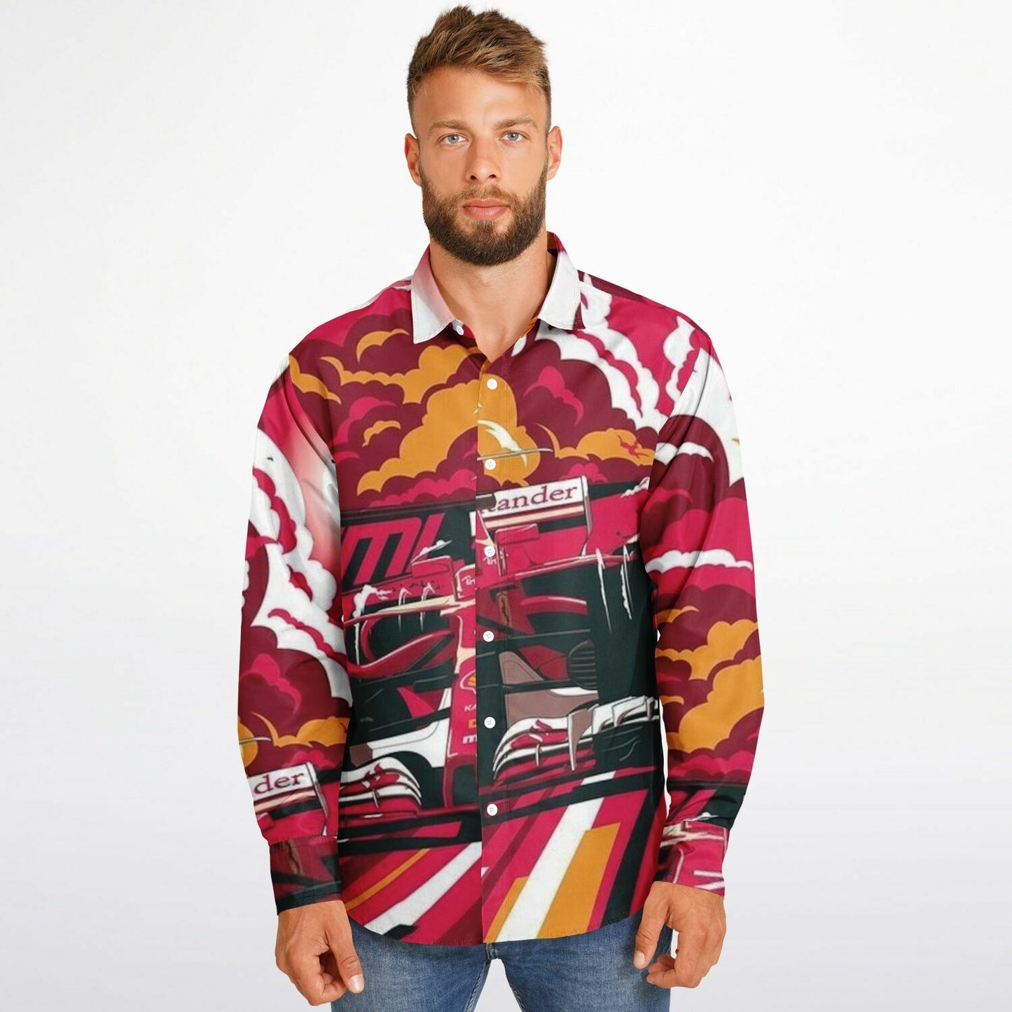 F1 illustration Long Sleeve Button Down Shirt - AOP